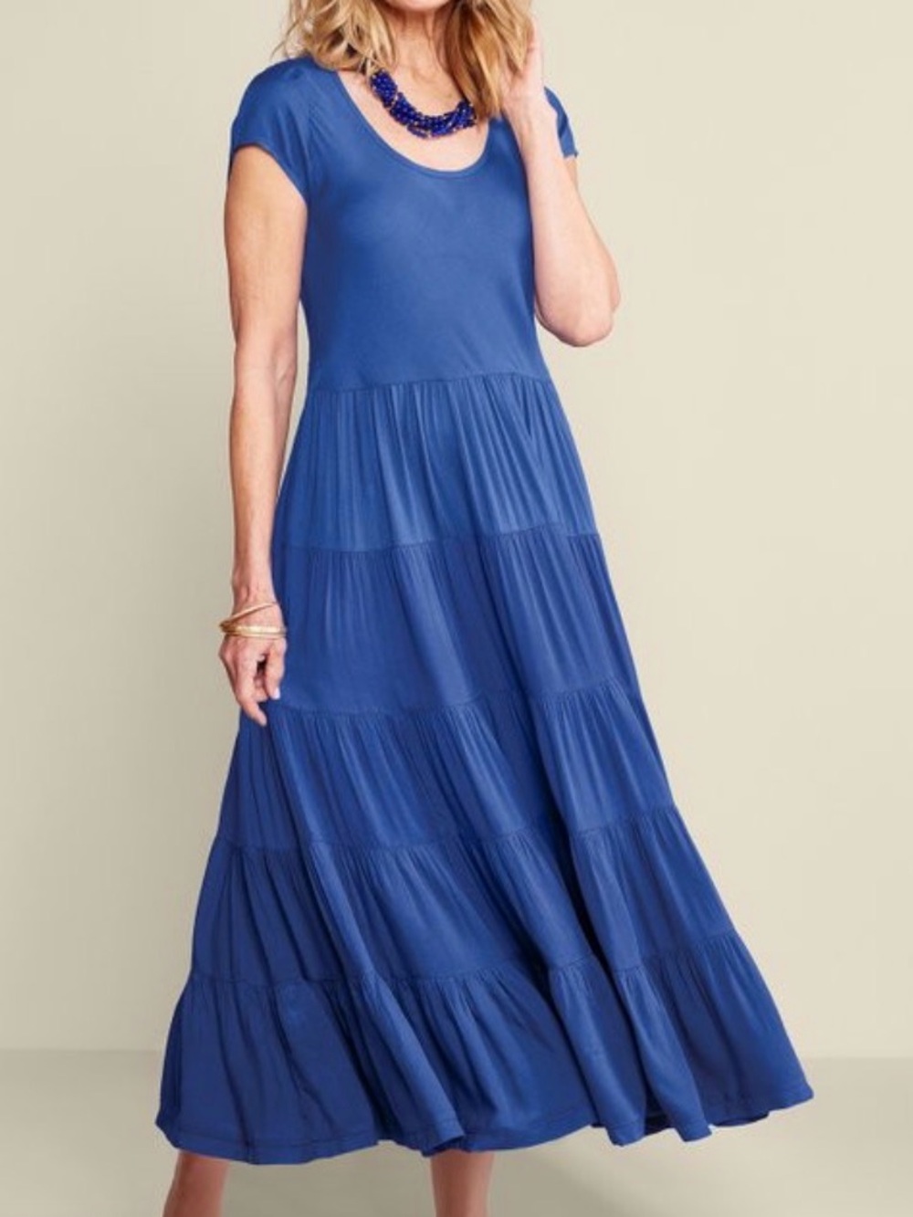 Soft Surroundings Mariana Dress Blue Tiered Scoop Neck Maxi Dress Vibrant Sz XS